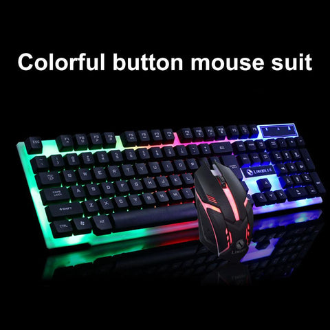 New Arrival Colorful Light Wired Keyboard + 1200dpi Mechanical Gaming Mouse Set Computer Accessories for PC Laptop